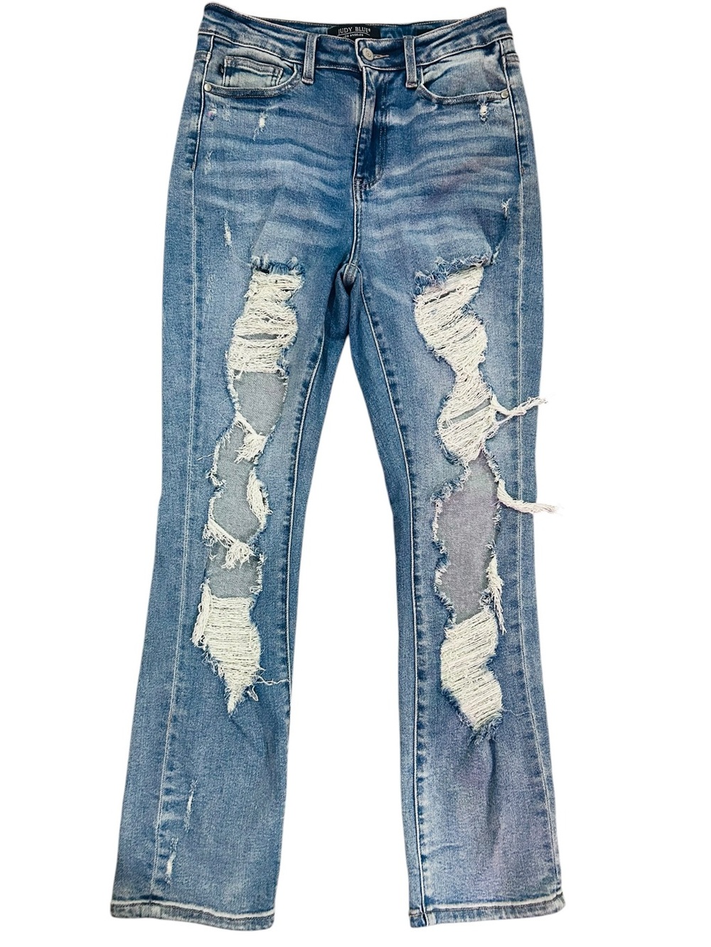 Judy Blue Sz 29 Distressed Straight Leg Jeans High Rise Ripped Denim